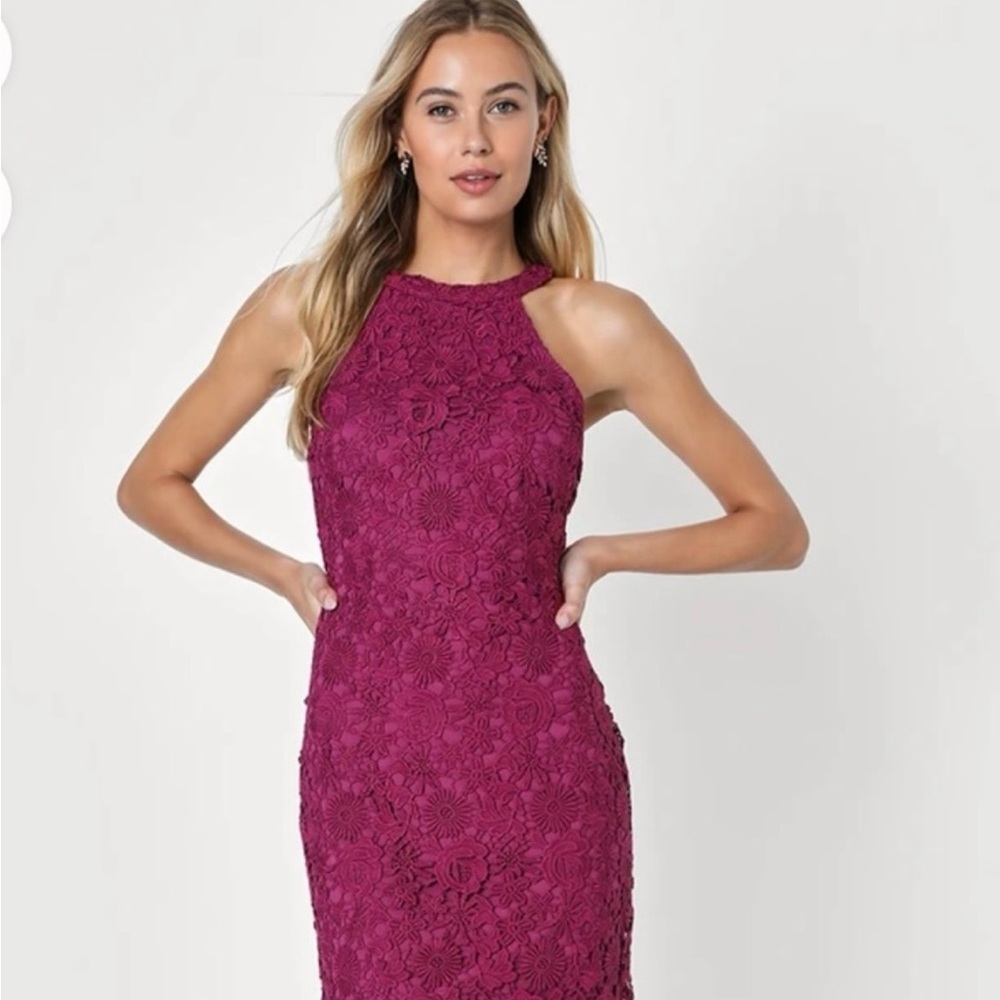 Lulu’s Love Poem Magenta Lace Mini Dress Small